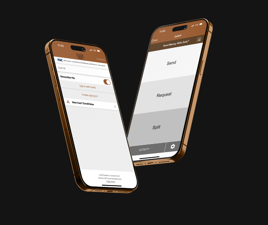 picture of mobile phones with the WCB app open.