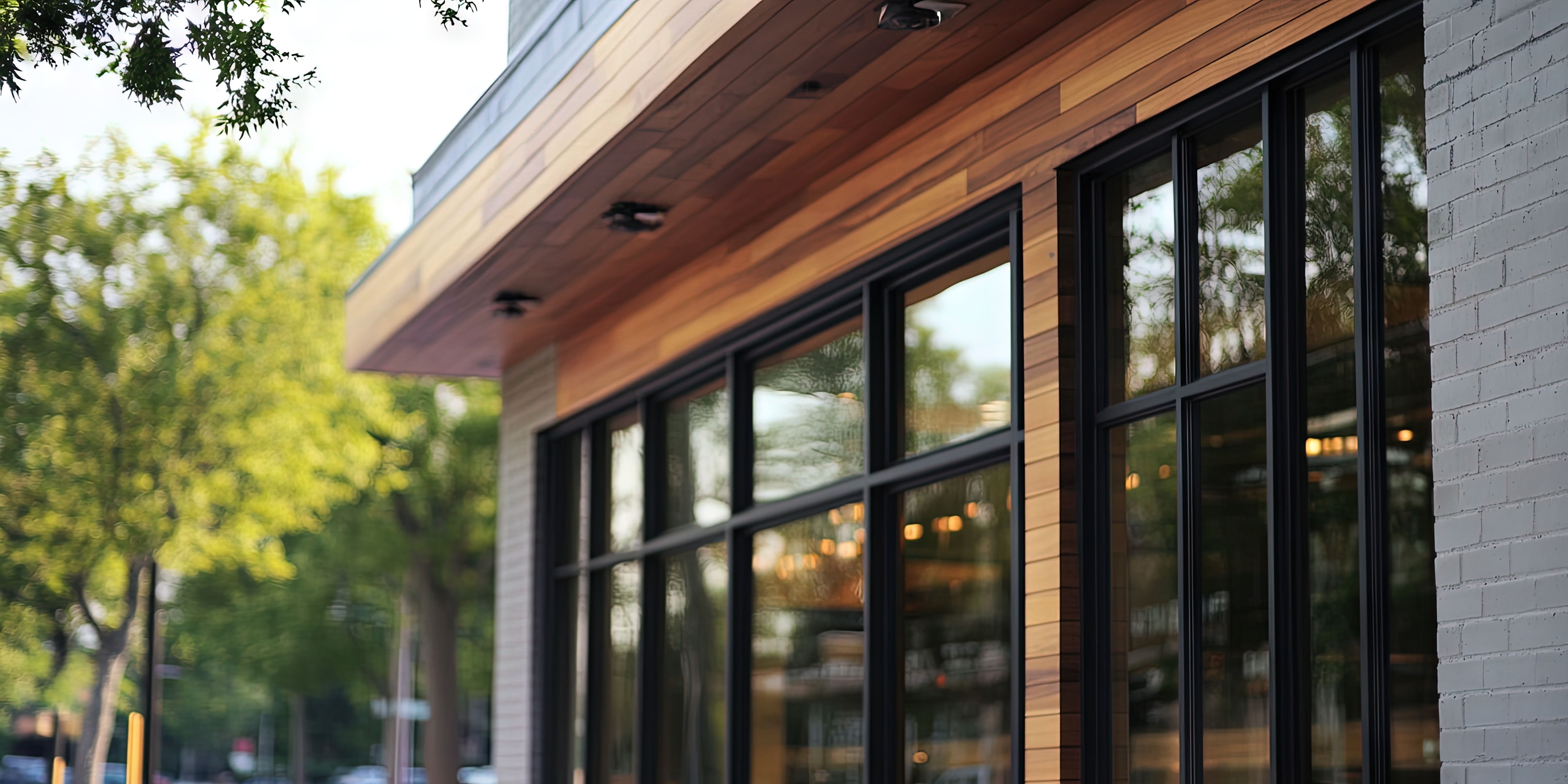 office building with wood accents
